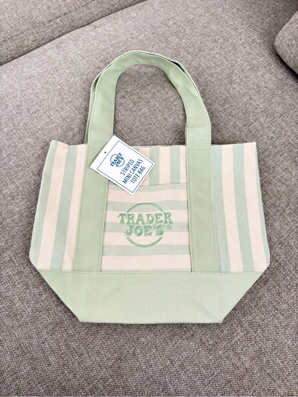 Trader Joe’s Green Striped Canvas Tote Bag
